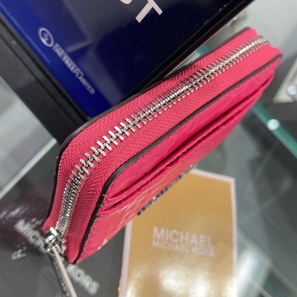 Michael Kors Women Medium Zip Around Card Case Coin Pouch Wallet Electric Pink - Picture 10 of 16